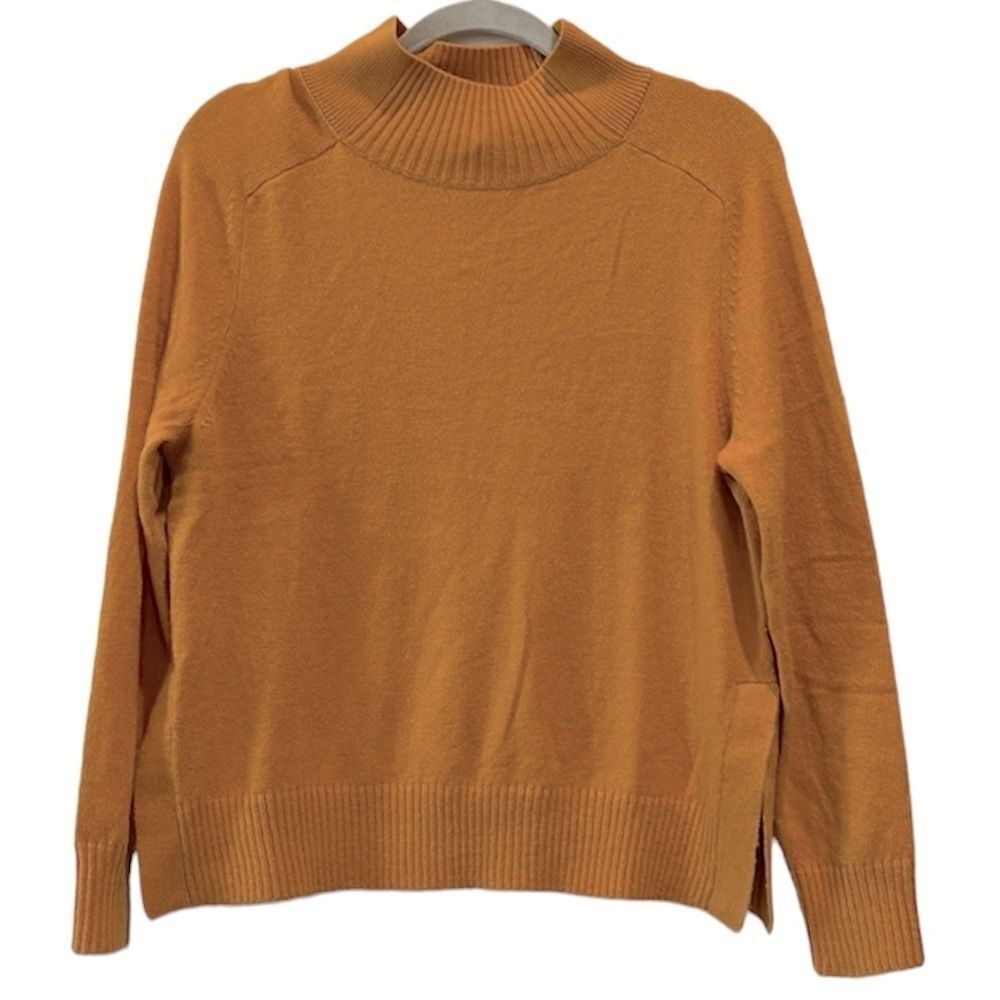 Banana Republic Small Mock Neck Mustard Yellow Side Slid Casual Sweater